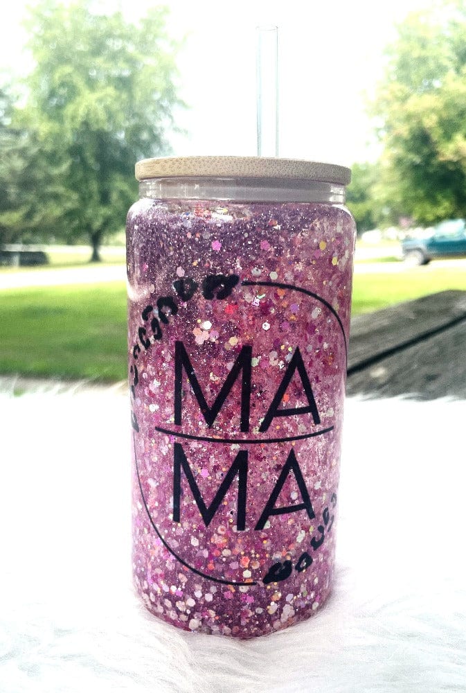 Leopard Mama Snow Globe Tumbler | Iced Coffee Glass Vinyl Chaos Design Co.