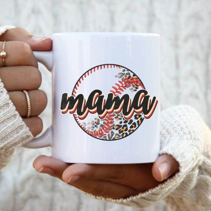 Leopard Print Baseball Mama Coffee Mug | Custom Mugs Vinyl Chaos Design Co.
