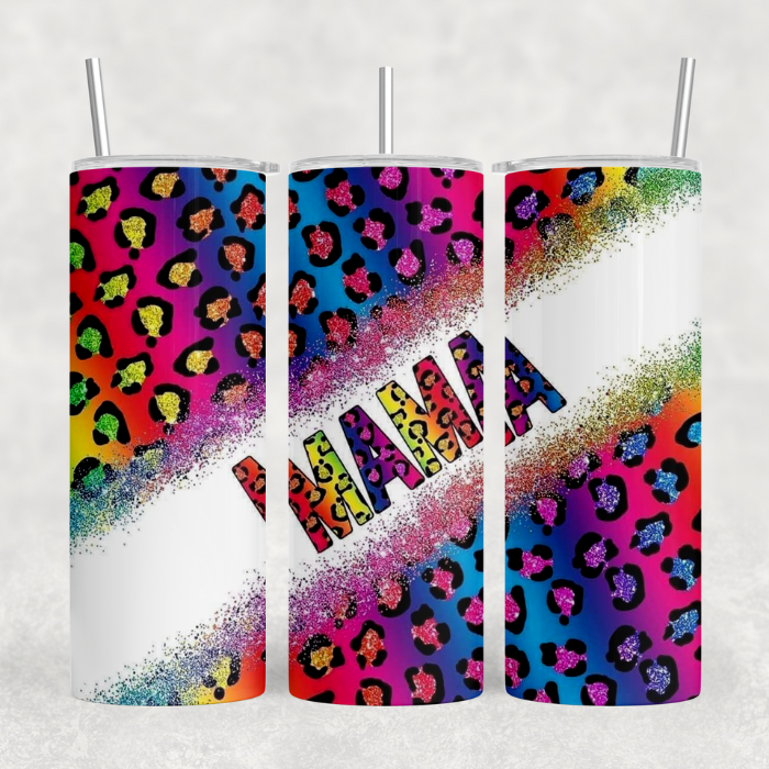 Mama Neon Leopard Print Tumbler