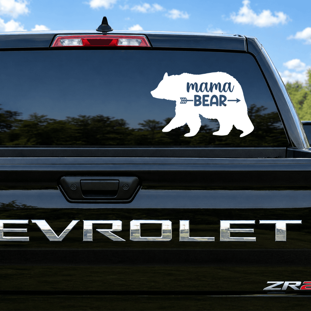 Chevrolet vehicle with a 'mama bear' decal on the back window