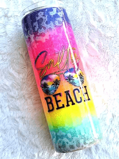 Neon Salty Beach Glitter Tumbler | Beach Tumblers Vinyl Chaos Design Co.