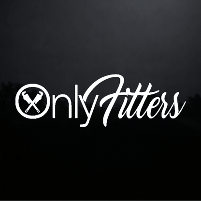 White 'Only Fitters' logo with crossed tools on a black background