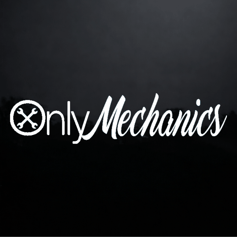 White 'Only Mechanics' logo with crossed wrenches on a black background