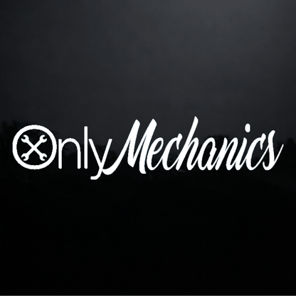 White 'Only Mechanics' logo with crossed wrenches on a black background