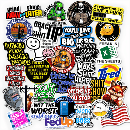 Funny parody sticker pack with blue collar humor, welding jokes, workplace sarcasm, lineman designs and adult vinyl stickers





    

Do you like this personality?