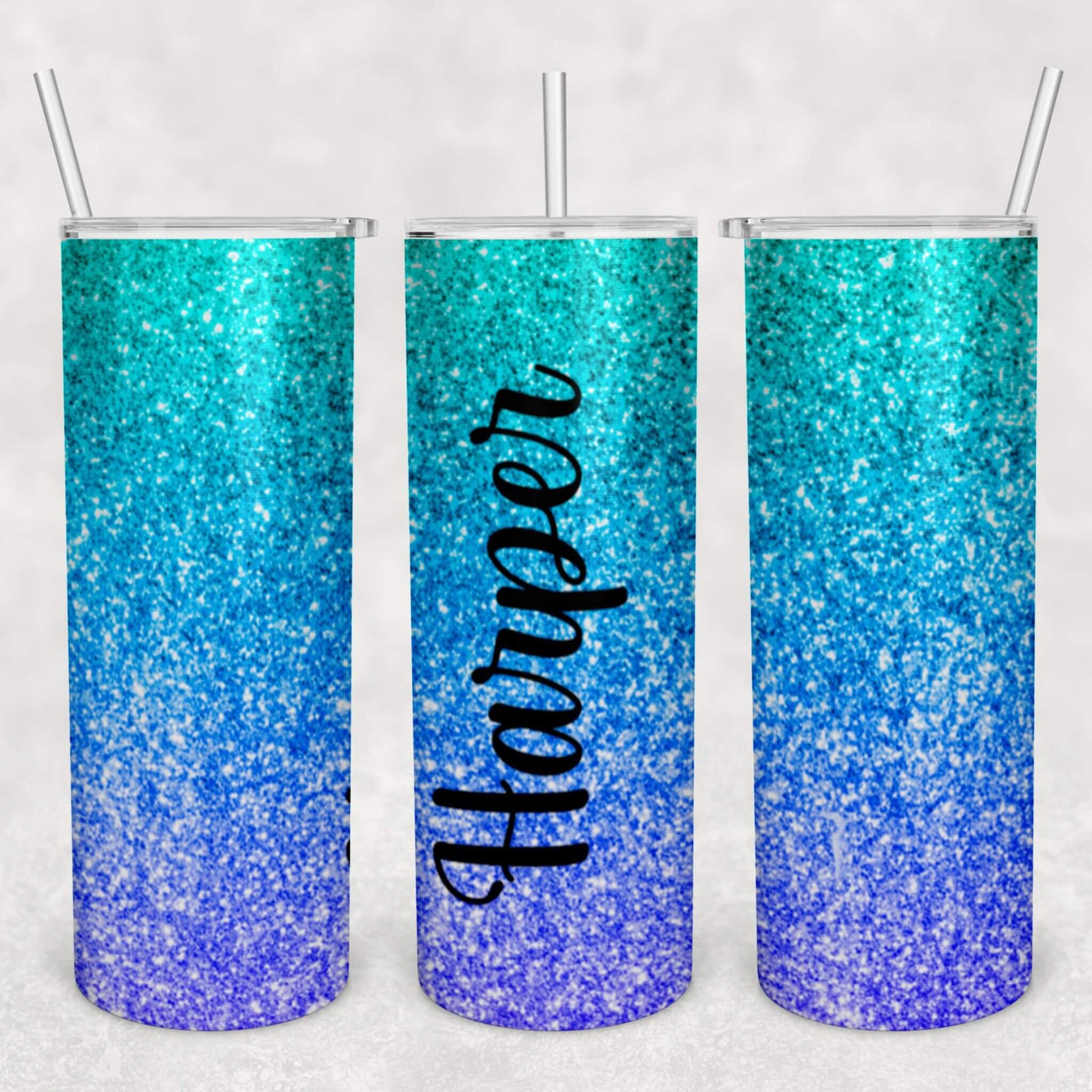 Personalized Blue Faux Glitter Tumbler - Sublimated Tumblers