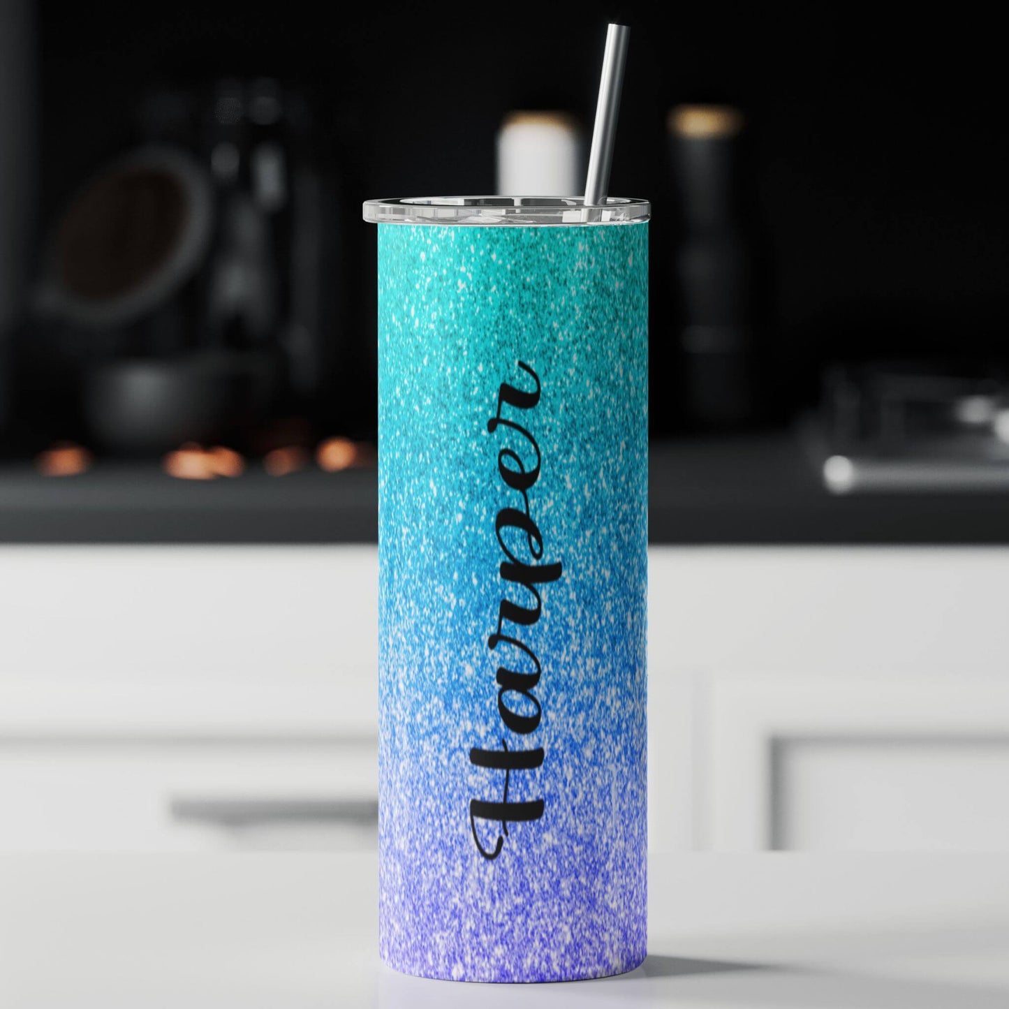 Coral Azul Glitter Tumbler - Handmade Resin + Stainless Steel