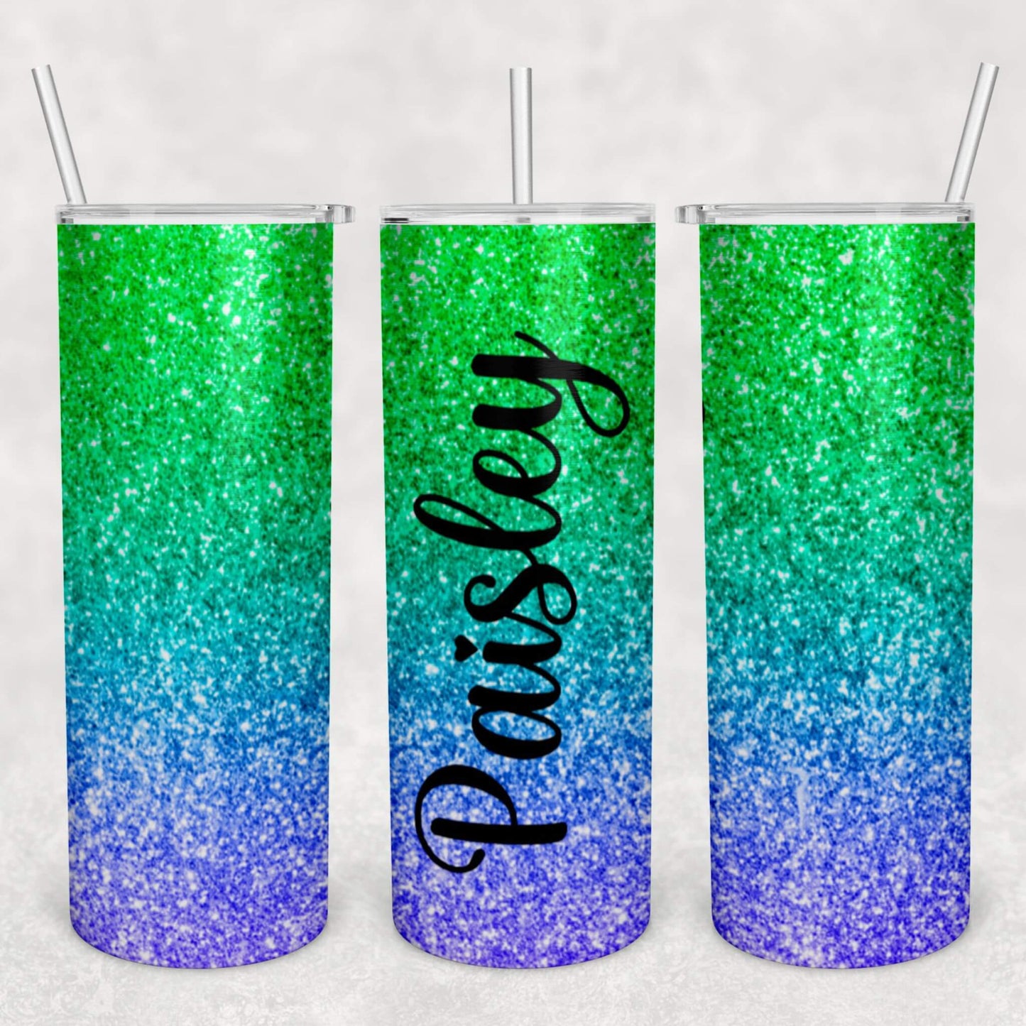 Personalized Green Faux Glitter Sublimation Tumbler | Custom Tumbler Vinyl Chaos Design Co.