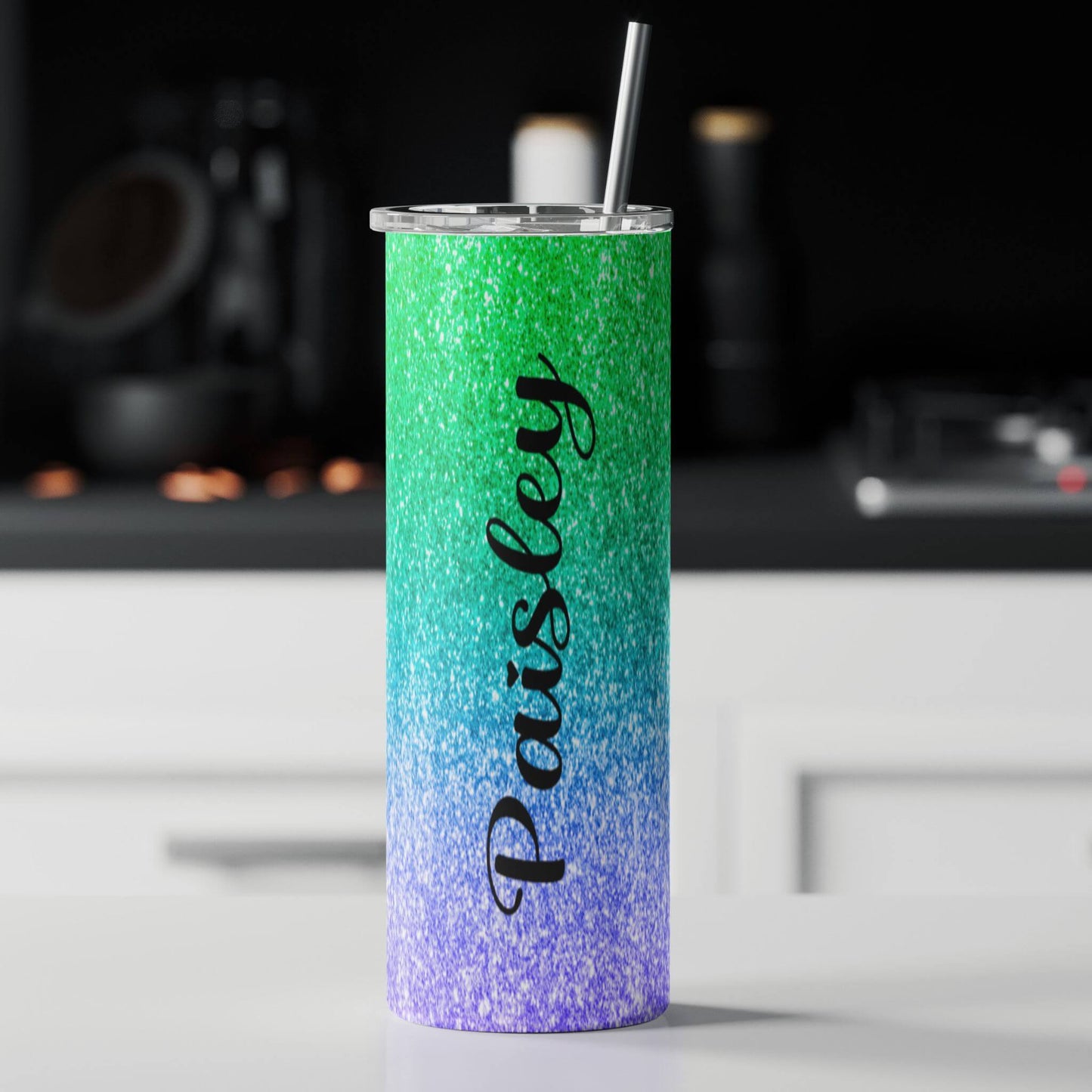 Personalized Green Faux Glitter Sublimation Tumbler | Custom Tumbler Vinyl Chaos Design Co.