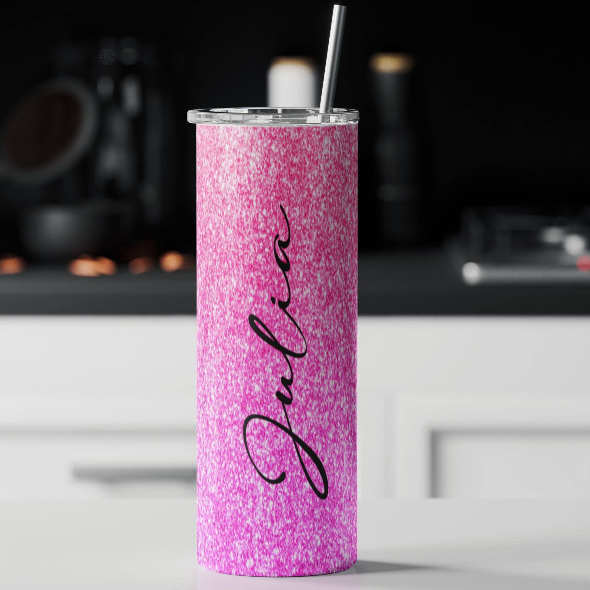 Pink Glitter Tumbler Personalize Tumbler Tumbler With Straw 