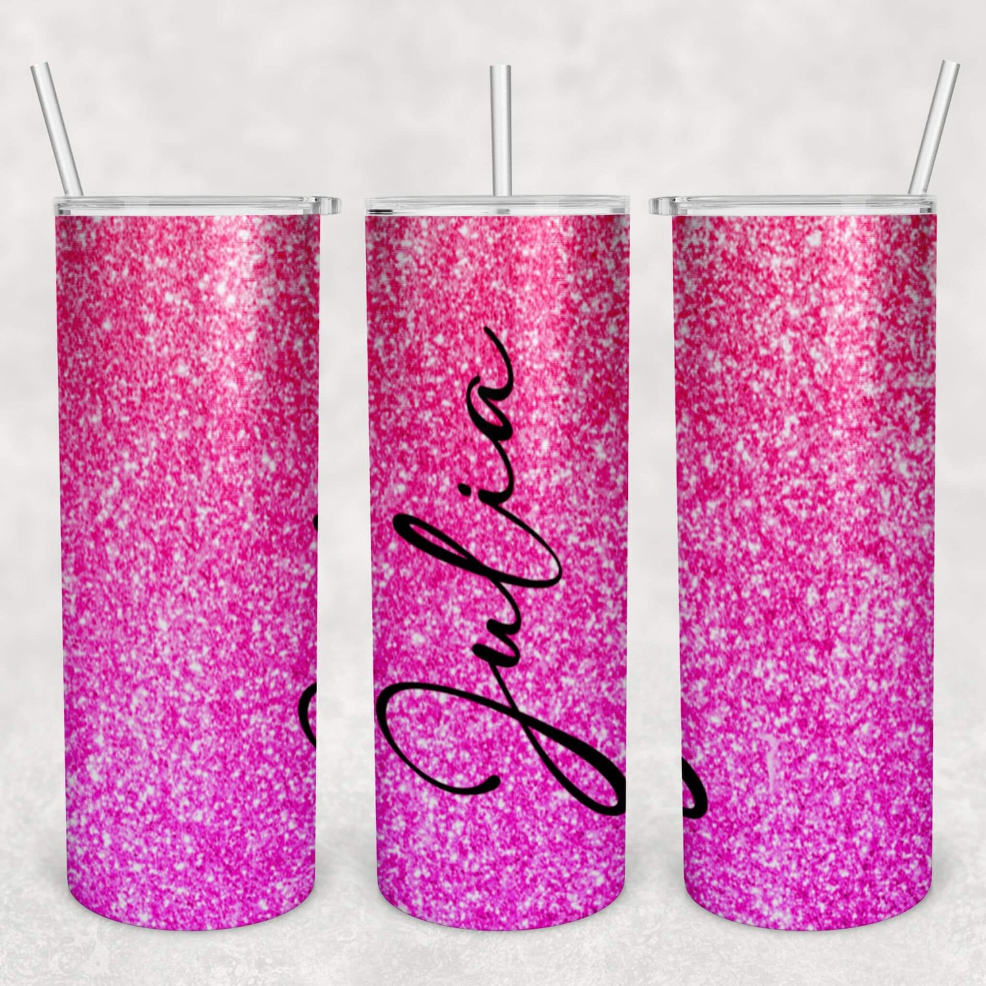 Personalized Pink Faux Glitter Sublimation Tumbler  | Custom Tumbler Vinyl Chaos Design Co.