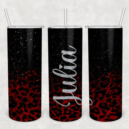 Personalized Red & Black Leopard Glitter Sublimation Tumbler | Custom Tumbler Vinyl Chaos Design Co.
