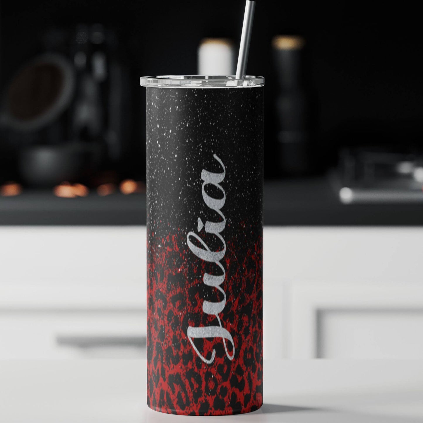 Personalized Red & Black Leopard Glitter Sublimation Tumbler | Custom Tumbler Vinyl Chaos Design Co.