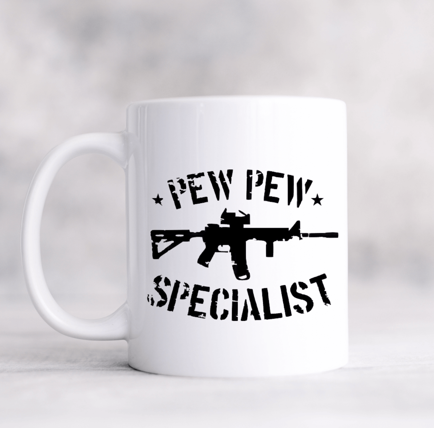 Pew Pew Specialist | 15oz Ceramic Coffee Cup Vinyl Chaos Design Co.