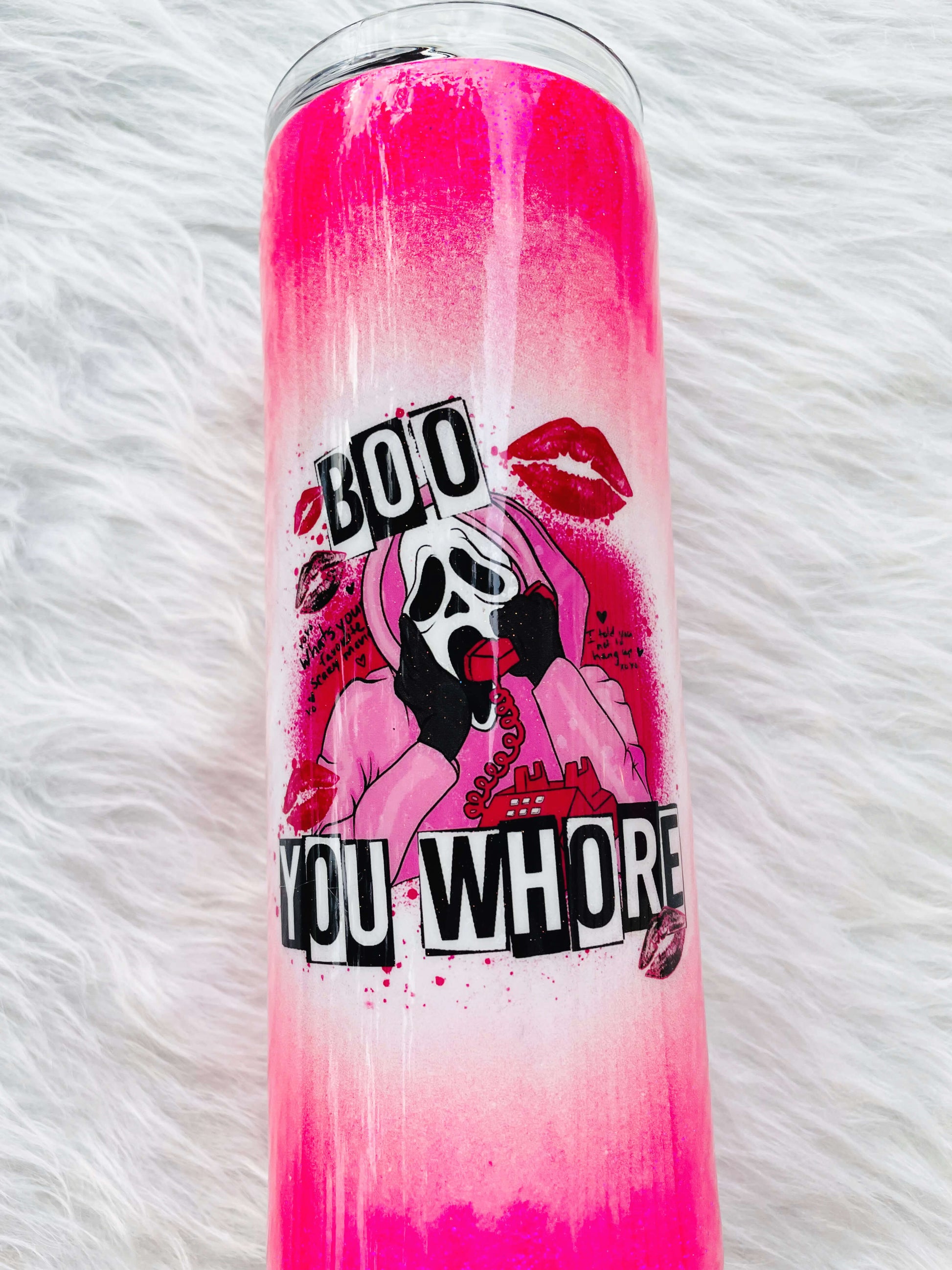 Pink Boo You Whore Glitter Tumbler | Personalized Tumblers Vinyl Chaos Design Co.