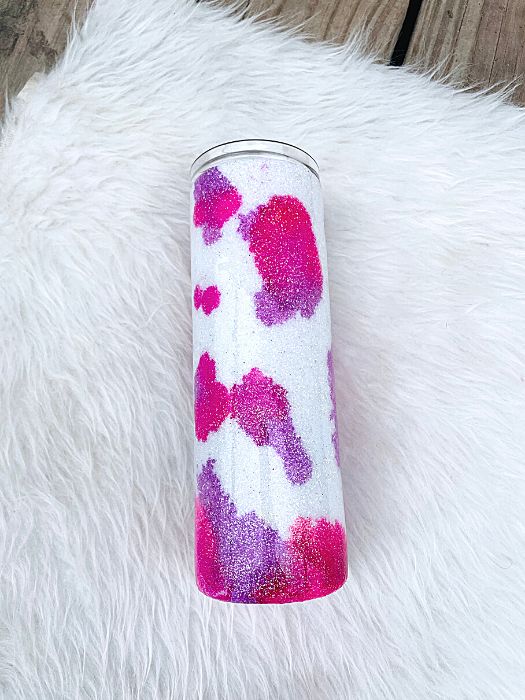 Pink Cowhide Glitter Tumbler | Personalized Tumblers Vinyl Chaos Design Co.