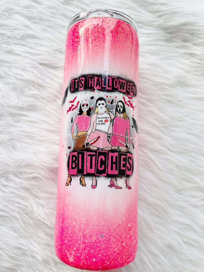 Pink It's Halloween Bitches Glitter Tumbler | Personalized Tumblers Vinyl Chaos Design Co.