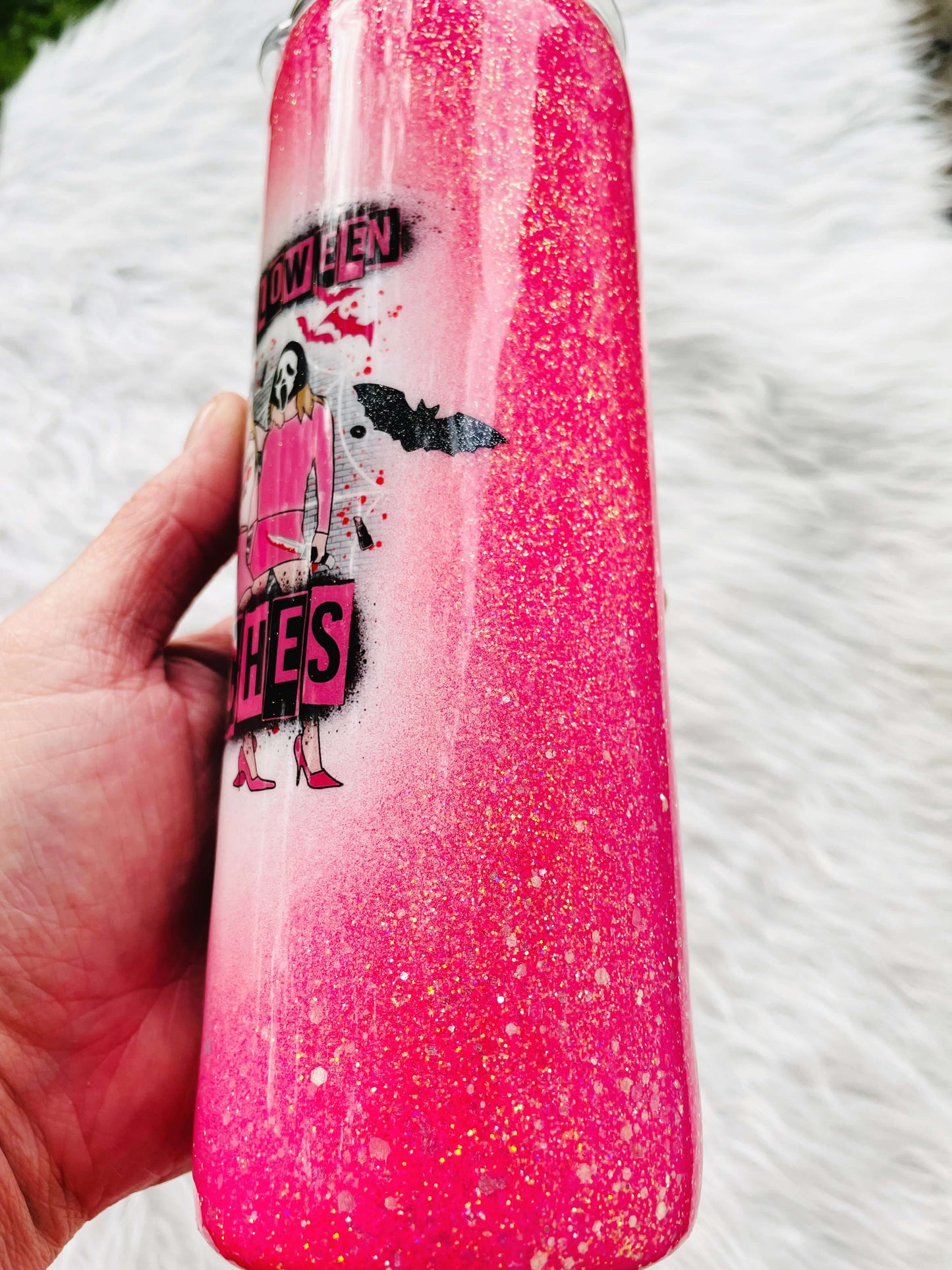 Pink It's Halloween Bitches Glitter Tumbler | Personalized Tumblers Vinyl Chaos Design Co.