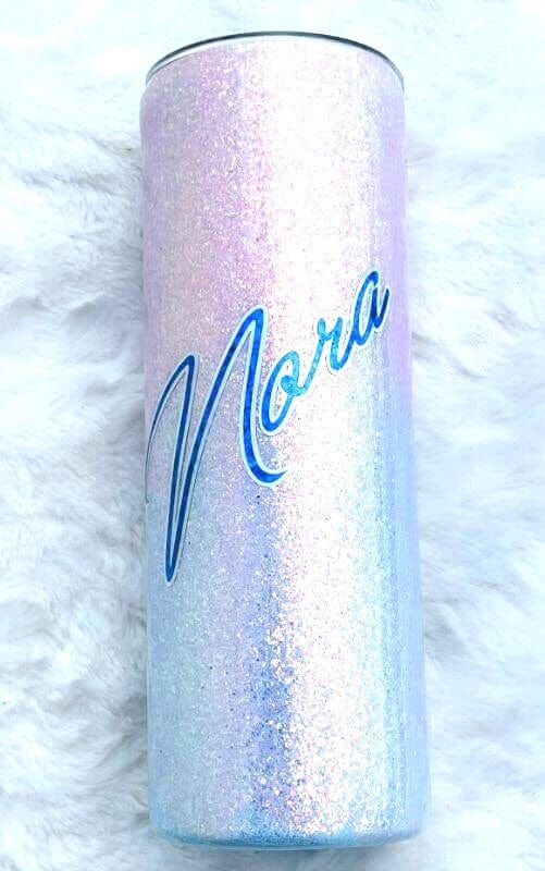 Hello Blue Glittered Tumbler. 