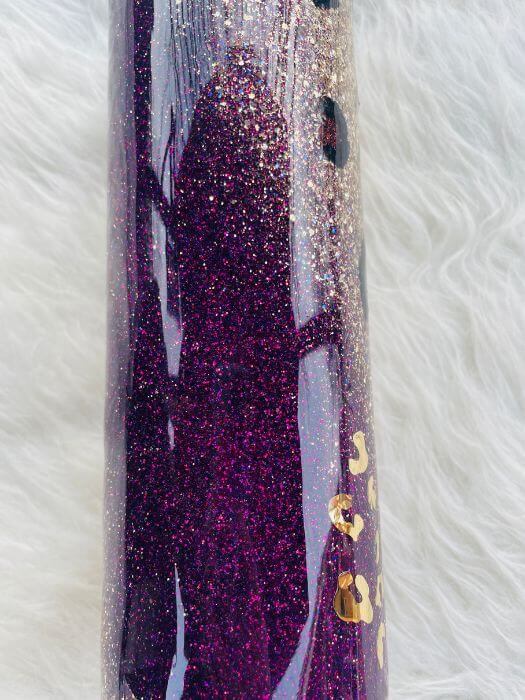 Purple Leopard Glitter Tumbler 30oz Skinny - Ready To Ship Vinyl Chaos Design Co.