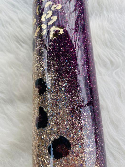 Purple Leopard Glitter Tumbler 30oz Skinny - Ready To Ship Vinyl Chaos Design Co.