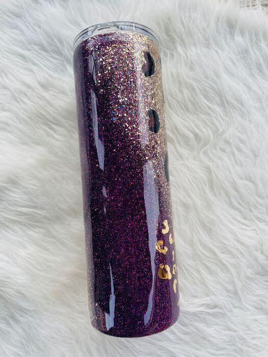 Purple Leopard Glitter Tumbler 30oz Skinny - Ready To Ship Vinyl Chaos Design Co.