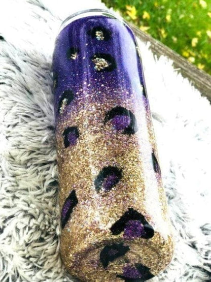 Purple and Gold Leopard Glitter Tumbler | Personalized Tumblers Vinyl Chaos Design Co.