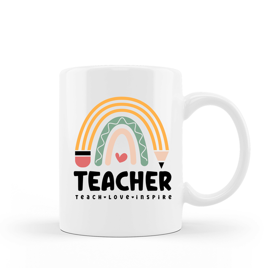 Rainbow Pencil Teacher Coffee Mug | 15oz Ceramic Coffee Cup Vinyl Chaos Design Co.