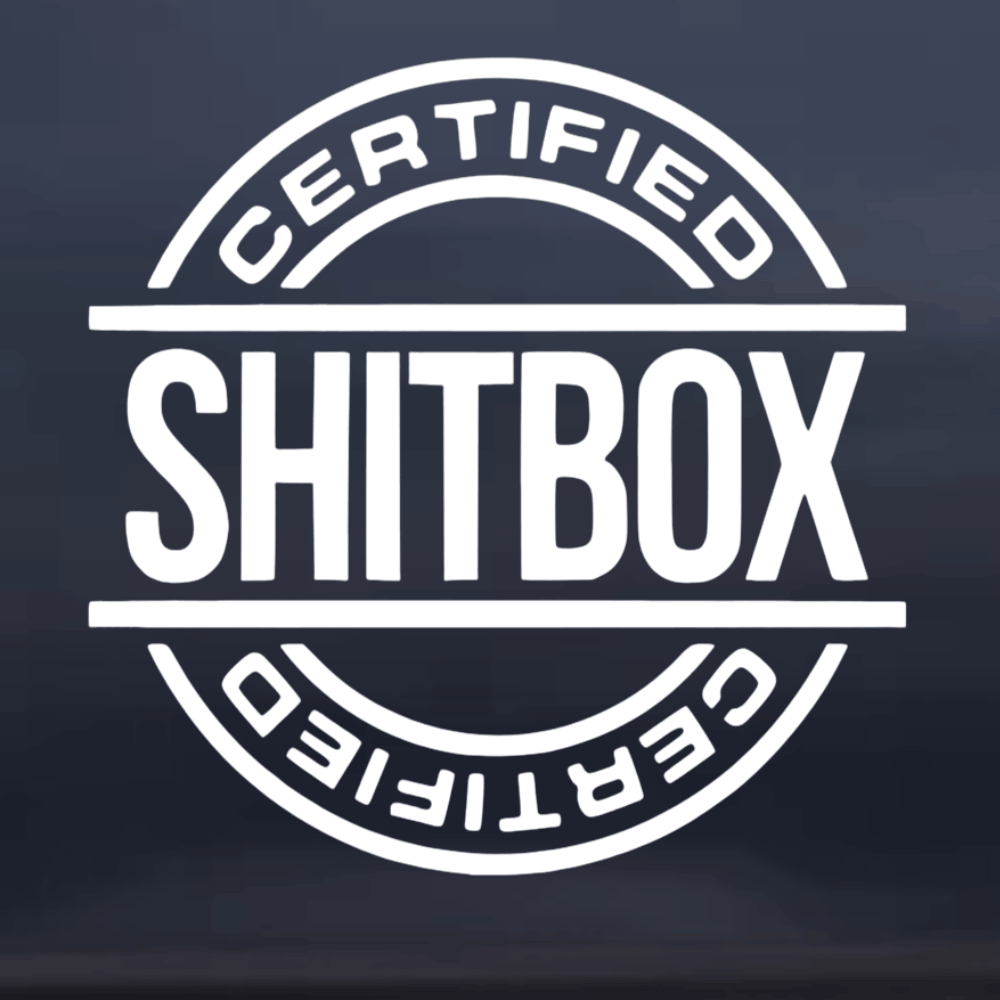 Certified Shitbox logo on a dark background