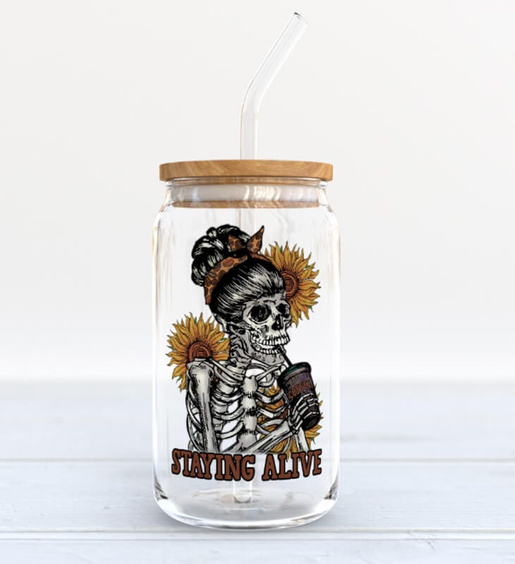 Staying Alive Iced Coffee Glass Vinyl Chaos Design Co.