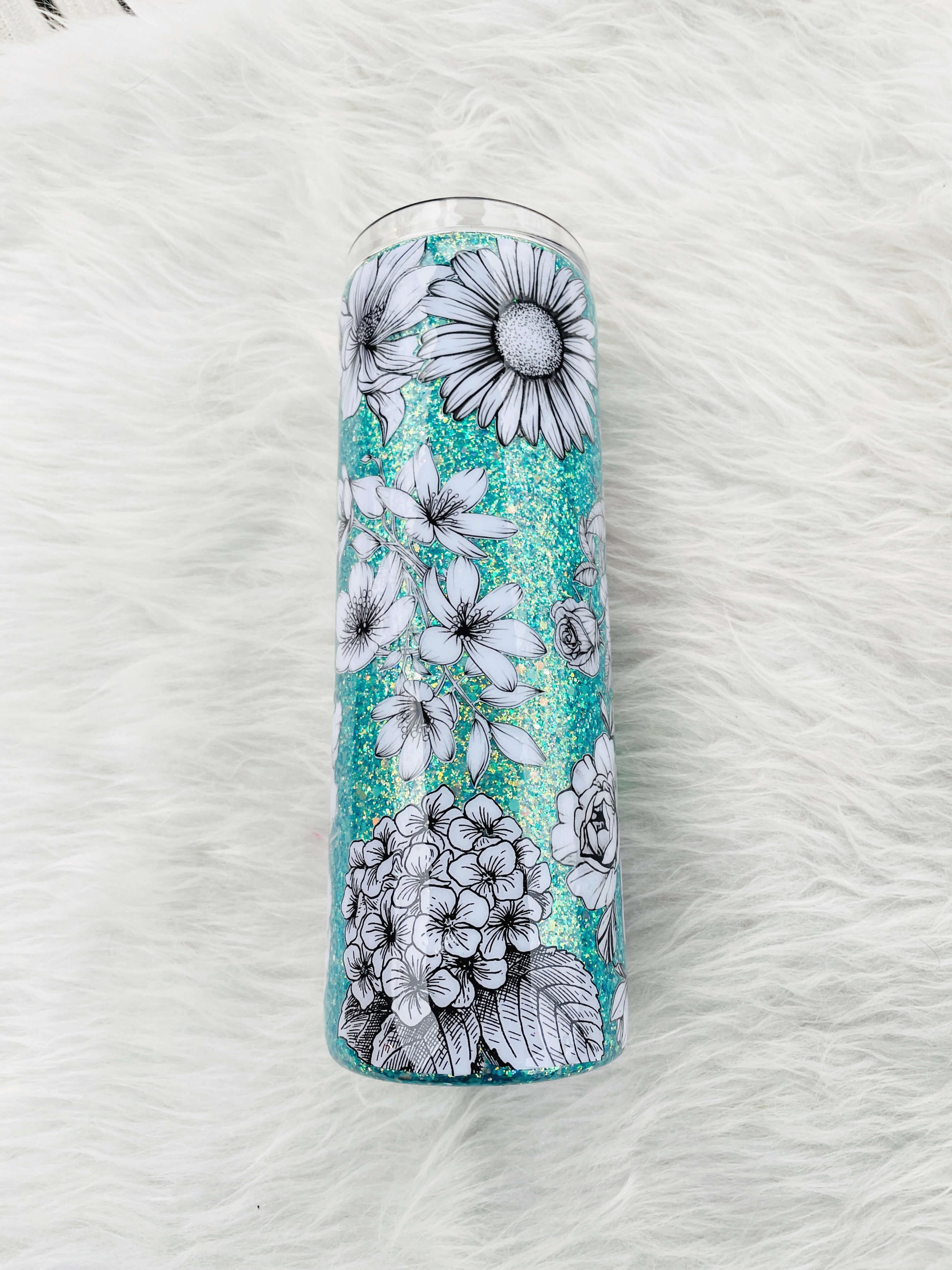 Teal Floral Glitter Tumbler | Personalized Tumblers Vinyl Chaos Design Co.