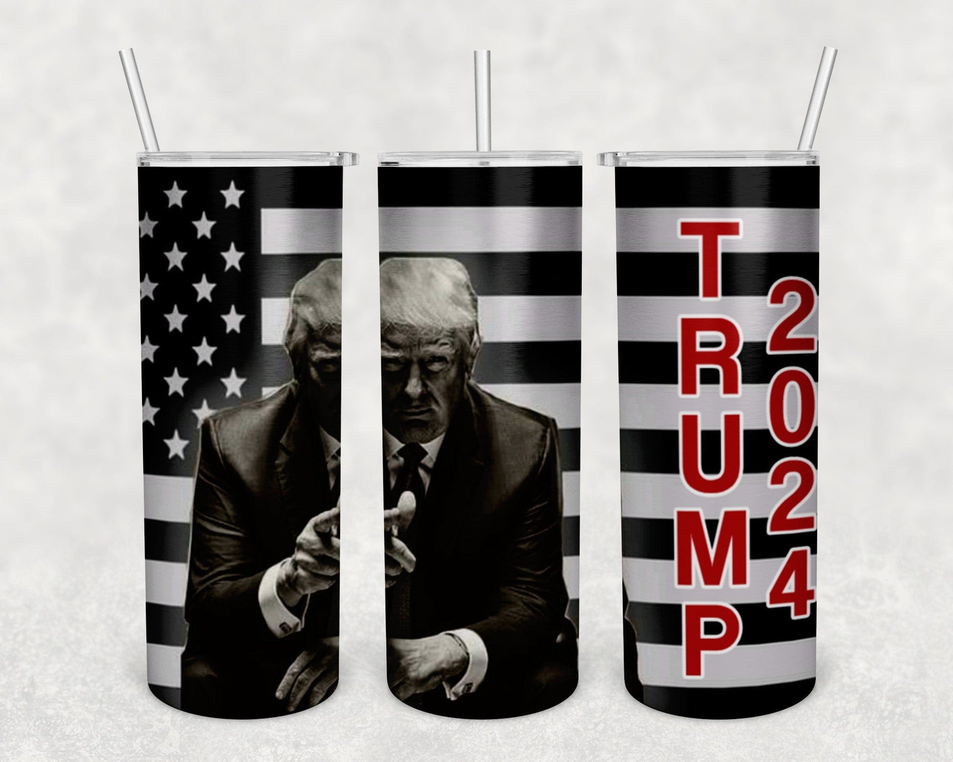 Trump 2024 Black and White 20oz Skinny | Custom Tumbler Vinyl Chaos Design Co.