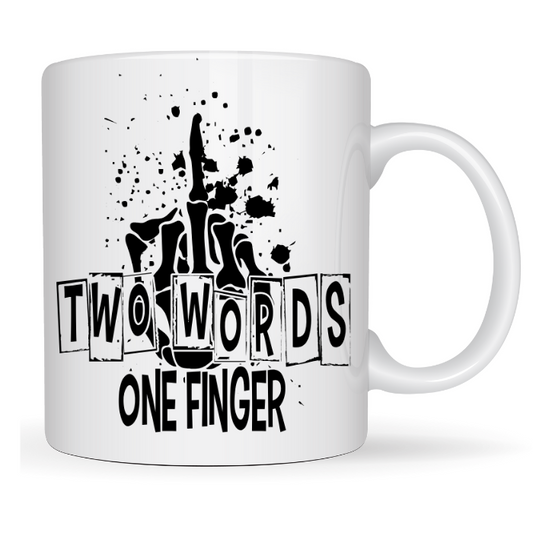 2 words 1 finger coffee mug