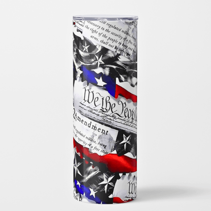Tumbler with American flag and Constitution design on a white background