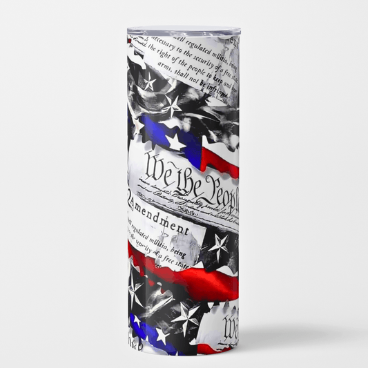 Tumbler with American flag and Constitution design on a white background