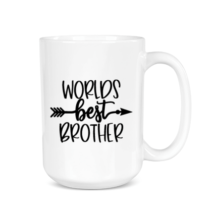 White mug with 'Worlds Best Brother' text on a white background