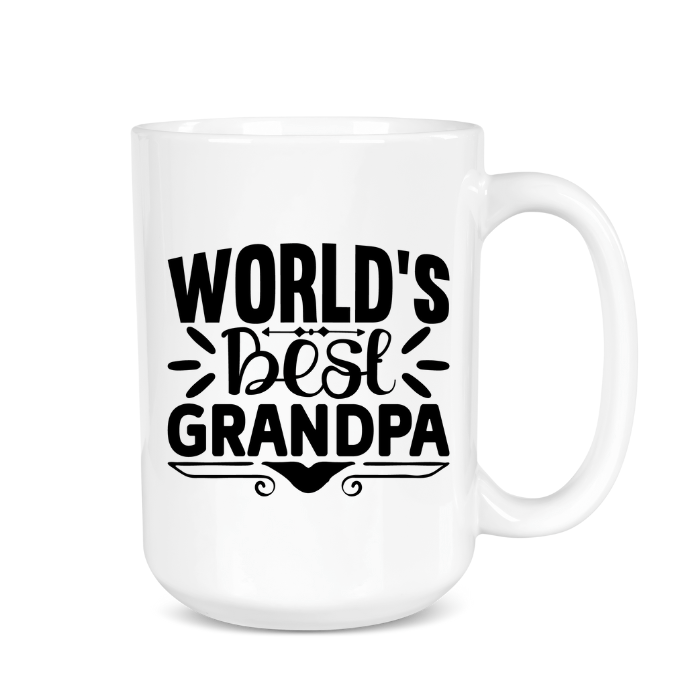 White mug with 'World's Best Grandpa' text on a white background