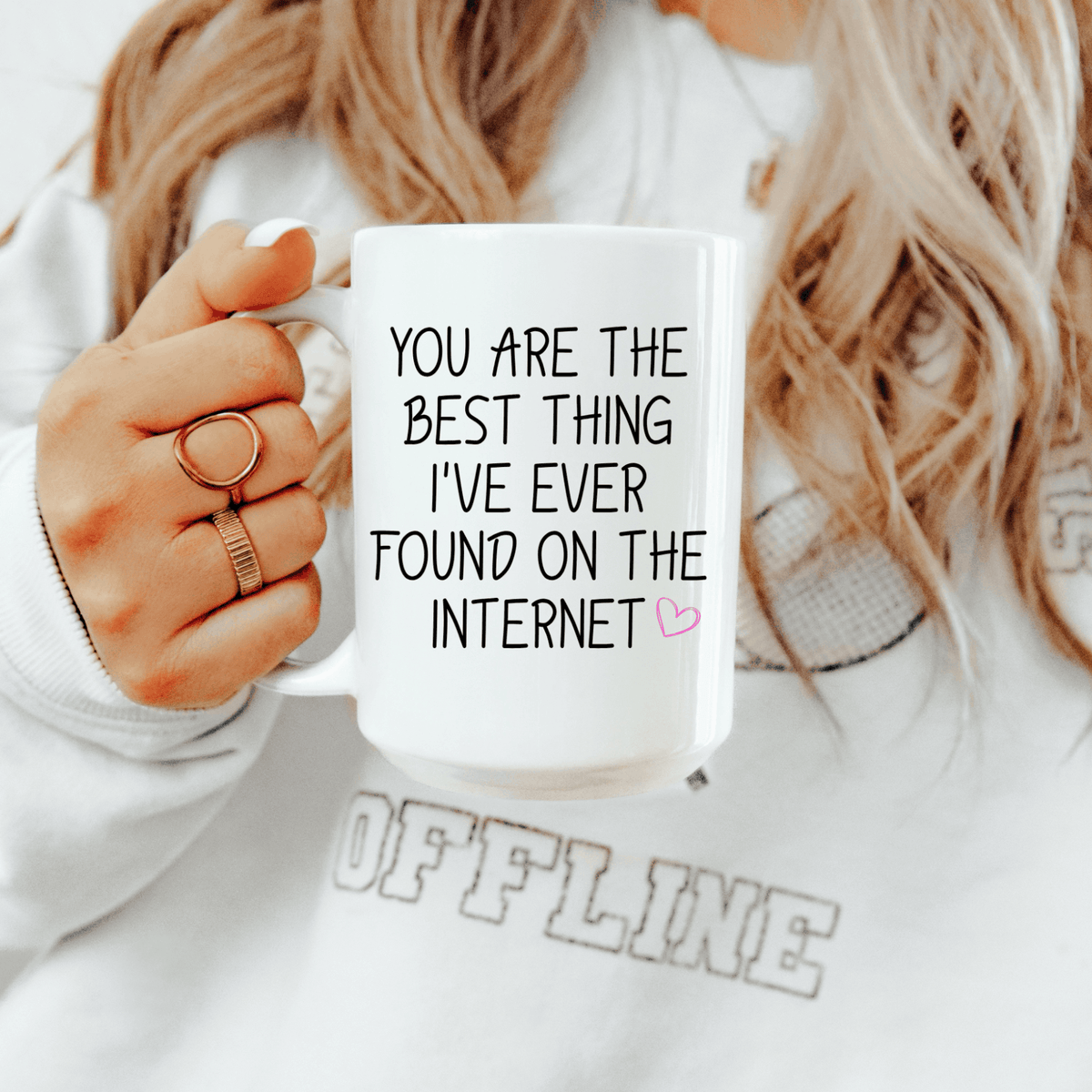 You Are the Best Thing I've Found on the Internet 15 oz coffee mug, a cute gift for a boyfriend or girlfriend.