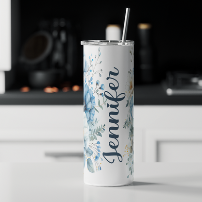 Blue Floral Name Tumbler