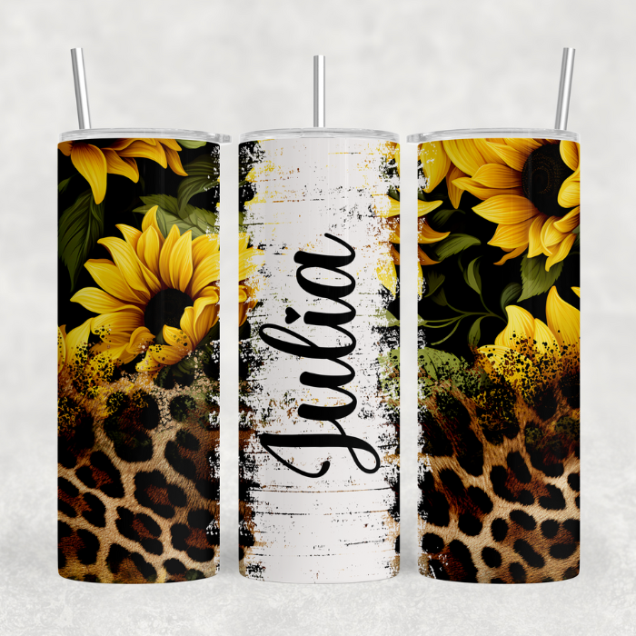 Leopard Print Sunflower Name Tumbler